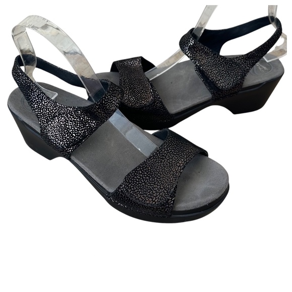 Dansko Sonnet Sandals 41 US 10.5 / 11 Black Metallic Leopard Shimmer Leather - Picture 2 of 8